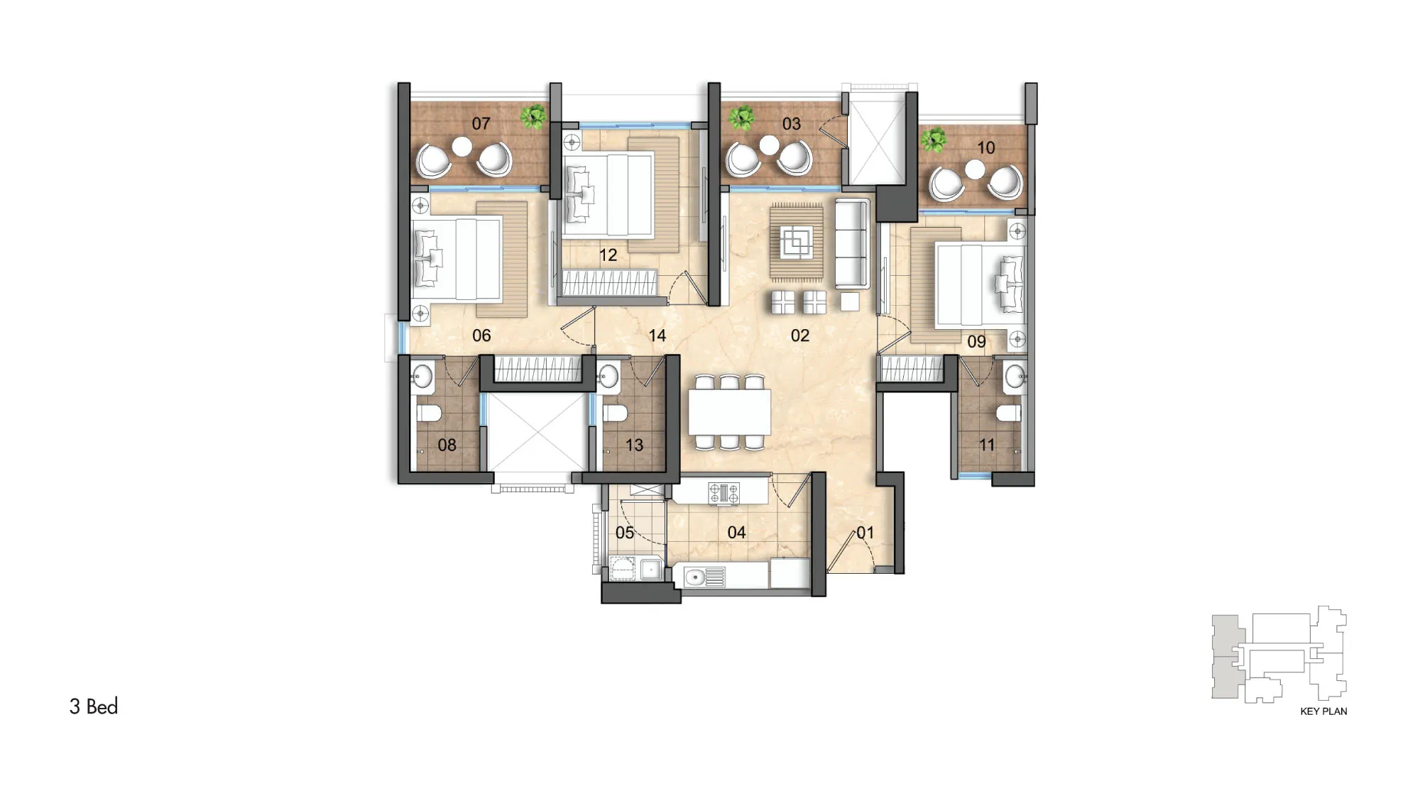 Lodha Lumis 3 Bed layout - Lodha NCP Wadala floor plan
