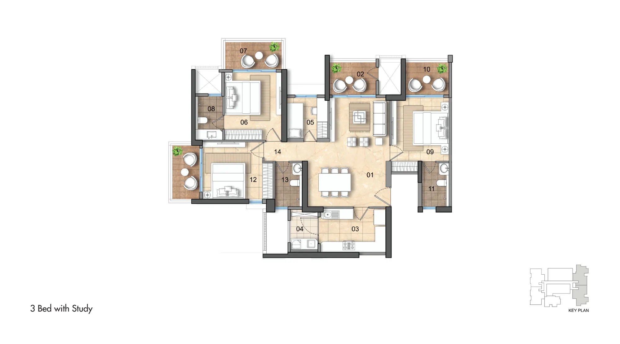 Lodha Lumis 3 Bed with study - Lodha New Cuffe Parade plan